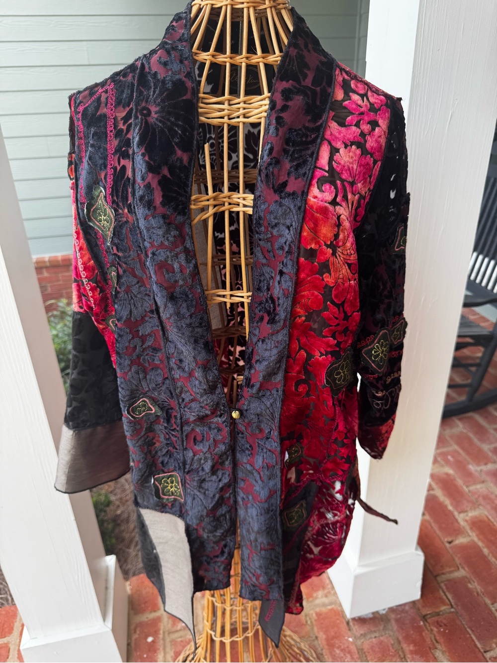 Alex Kim Burnout Velvet Patchwork Jacket Boho Sheer Floral Artsy Festival S
